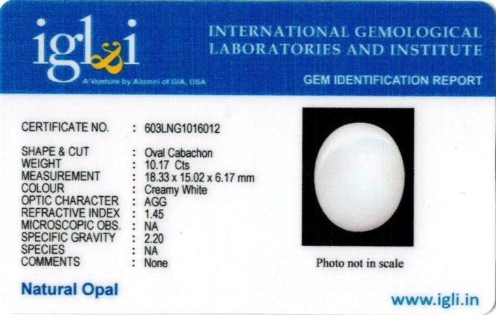 11.3-ratti-certified-White Opal-gemstone Certificate (ID-110)
